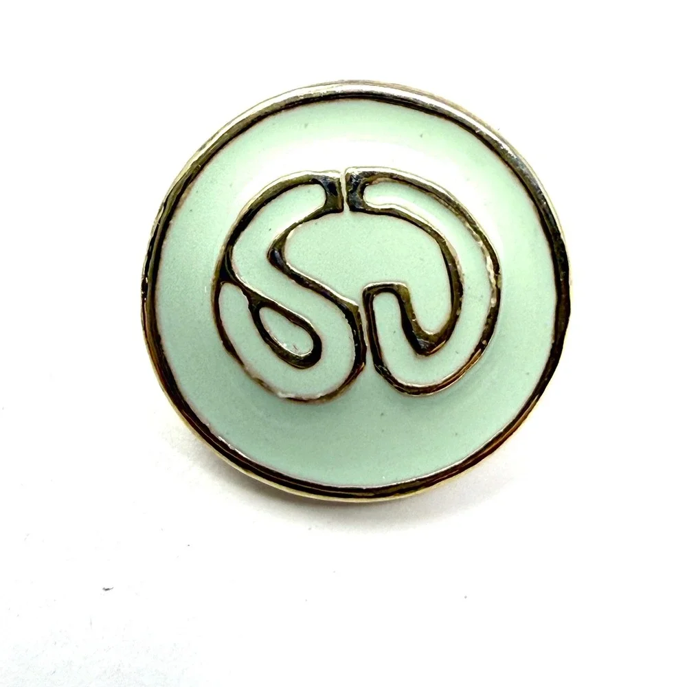 St. John Sport by Marie‎ Gray Mint Green Enamel Logo Buttons Gold Tone Set of 7